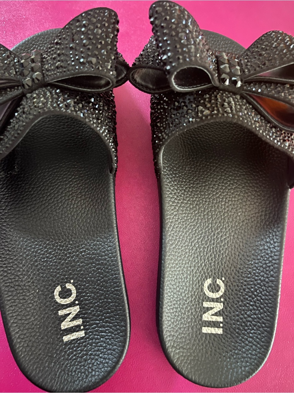 INC International Concepts Black Crystal Bow Slide Sandals